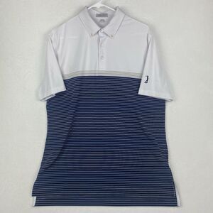 Peter Millar Polo Golf Shirt Mens Medium Blue White Striped Summer Comfort